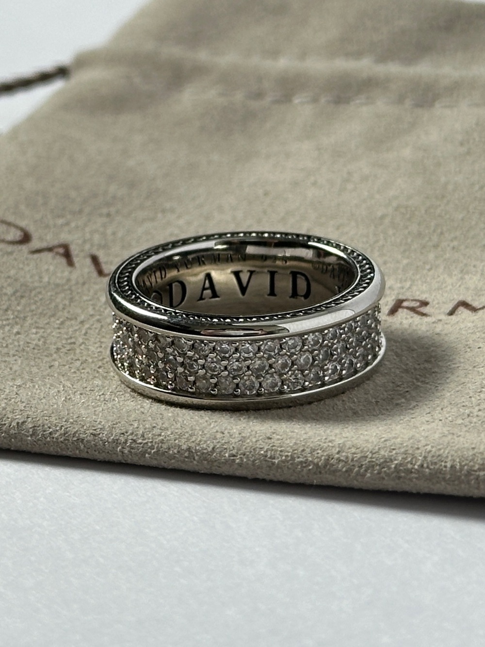 David Yurman Sterling Silver Streamline Three Row Pave Ring Size 8.5